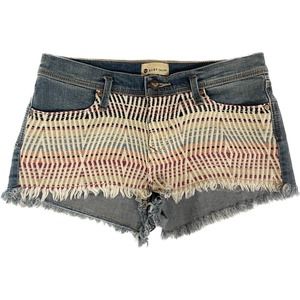 Roxy Jean Shorts Size 7 / 28 Aztec Embroidered Frayed Hem Shortie Denim